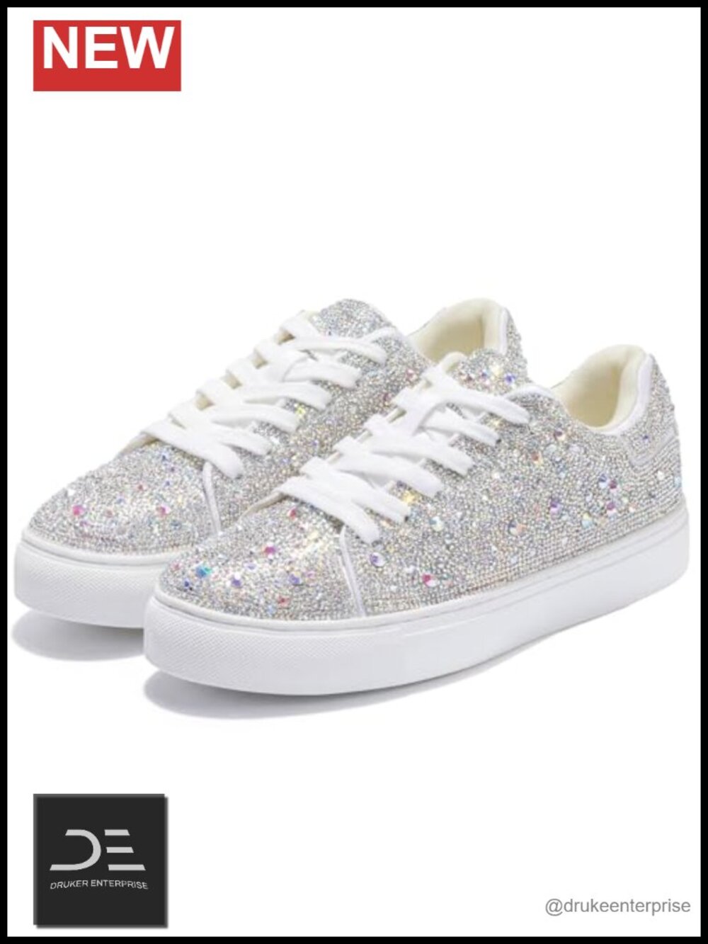 Sparkly Rhinestone Sneakers for Women - Bling Glitter Platform Tennis Shoes